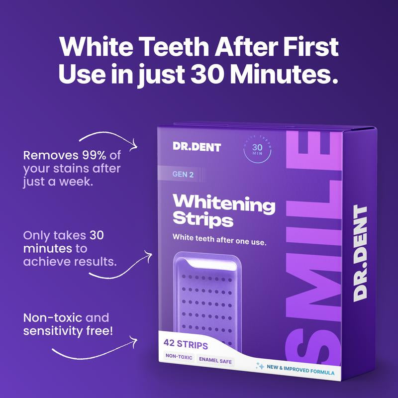 DRDENT Purple Teeth Whitening Strips – 7/21 Day Whitening Treatment – Peroxide-Free, Enamel Safe, Non-Sensitive Formula for Brighter Smile