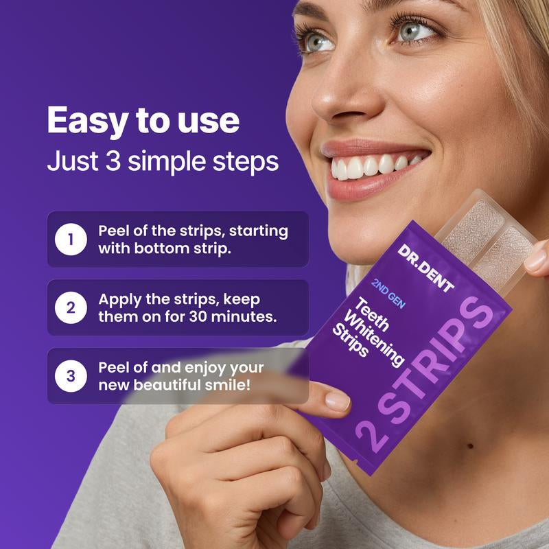 DRDENT Purple Teeth Whitening Strips – 7/21 Day Whitening Treatment – Peroxide-Free, Enamel Safe, Non-Sensitive Formula for Brighter Smile